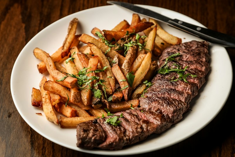 Sample photo: steak frites on a white plate